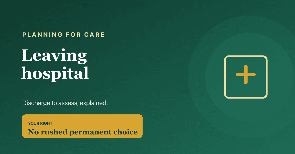 Care after a hospital stay — how hospital discharge and 'discharge to assess' work, and your rights.