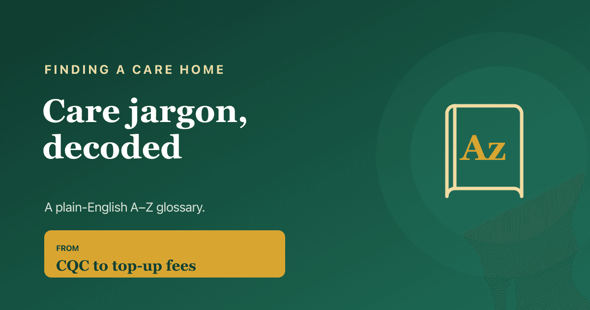 Care jargon explained — a plain-English A to Z glossary of care terms, from CQC to top-up fees.