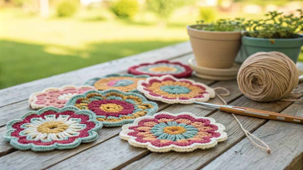 crochet flower coasters